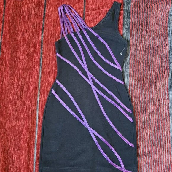RARE Tadashi Shoji Purple & Black Mini Dress🖤💜🖤 - Picture 4 of 9